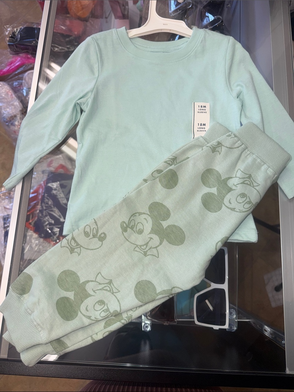 Kids Long Sleeve Pajama Set in Light Mint with Character Print